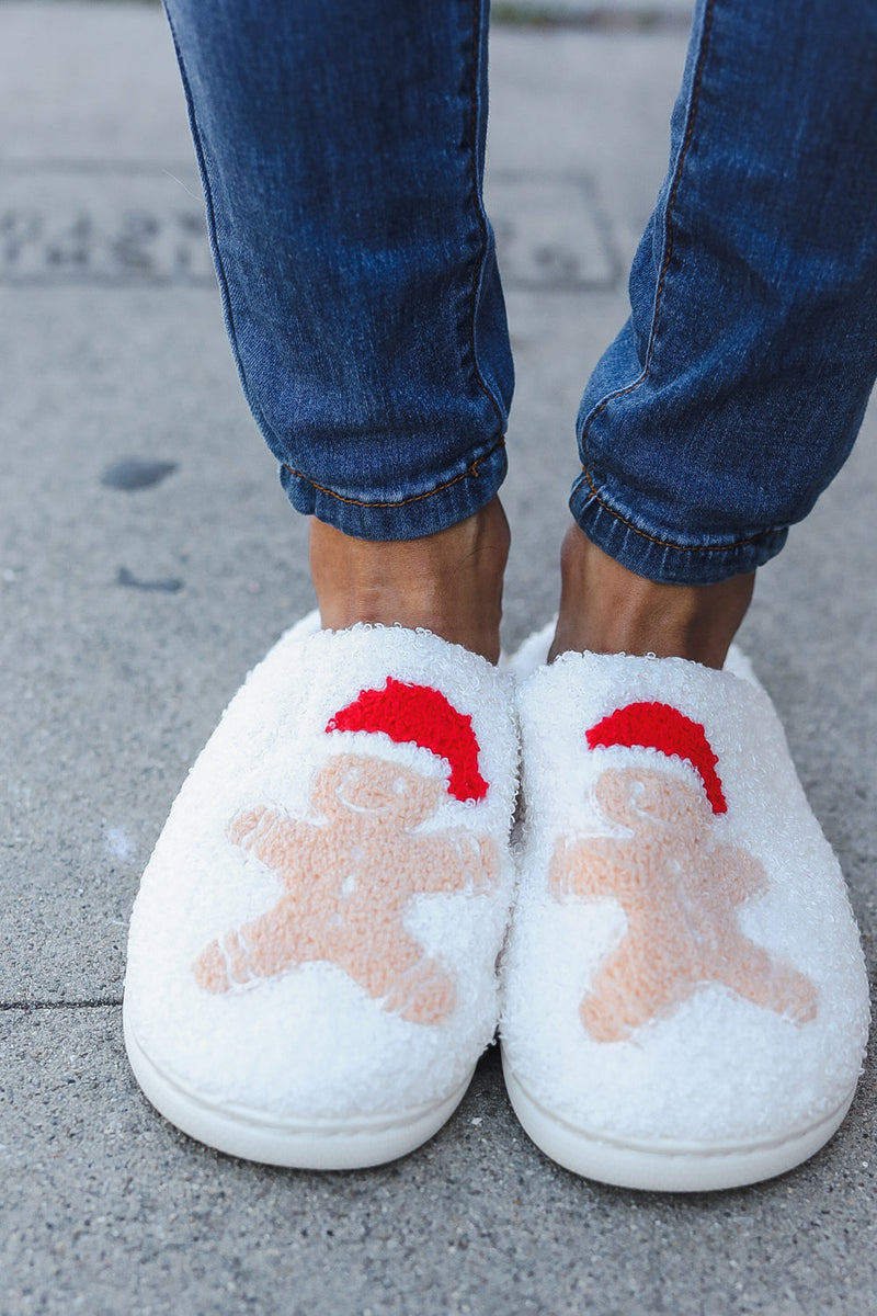 Holiday Gingerbread Man Print Fleece Slippers