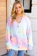 Face The Day Rainbow Ombre Cable Knit Cardigan