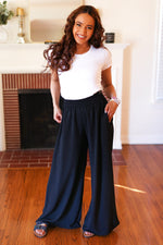 Everyday Black Smocked Waist Palazzo Pants