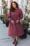 All I Want Hunter Red Plaid Check Woven Pocketed Dress