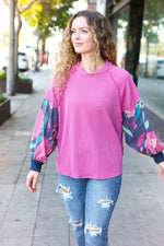 Weekend Ready Magenta & Navy Floral Mineral Wash Rib Dolman Top