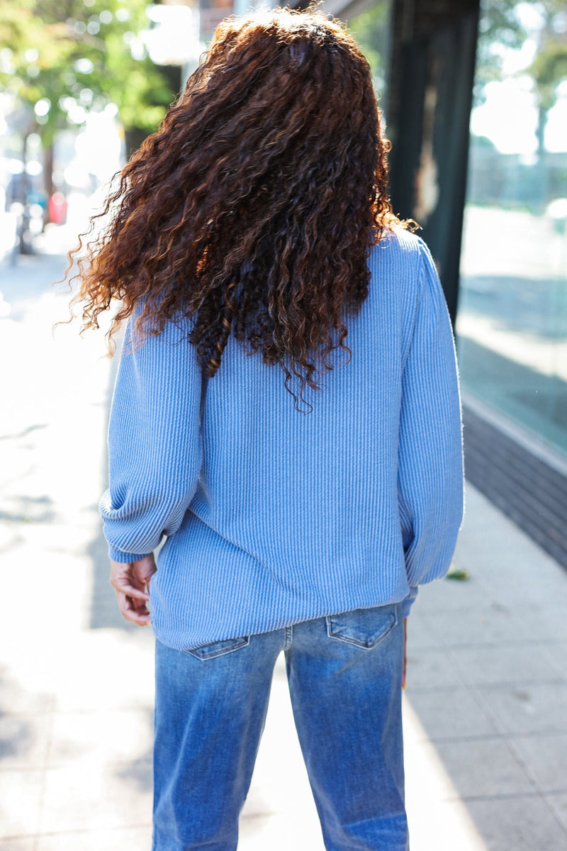 Everyday Vintage Denim Rib Mineral Wash Long Sleeve Top