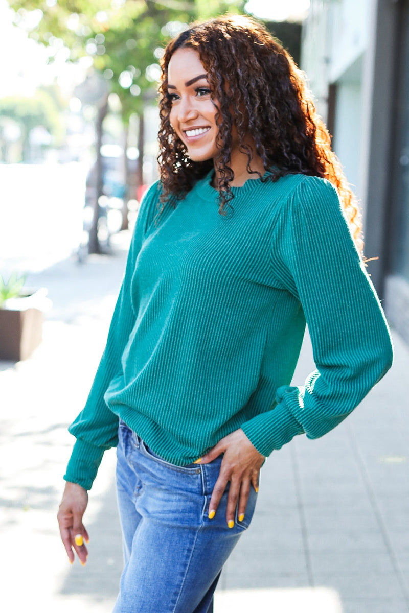 Everyday Hunter Green Rib Mineral Wash Long Sleeve Top