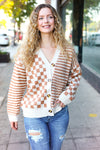 Cozy Days Taupe Checkered & Striped Button Down Cardigan