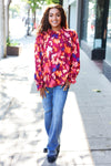 You Got This Wine Floral Print Print Frill Mock Neck Top