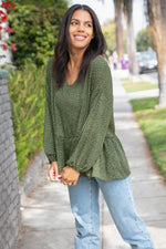 Moss Green Leopard Wool Dobby Woven Knit Top