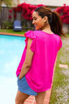 Summer Days Fuchsia Banded V Neck Flutter Sleeve Top