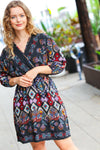 Straight To My Heart Charcoal Boho Paisley Surplice Dress