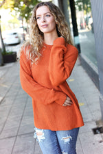 Pumpkin Spice Mock Neck Chest Pocket Knit Sweater