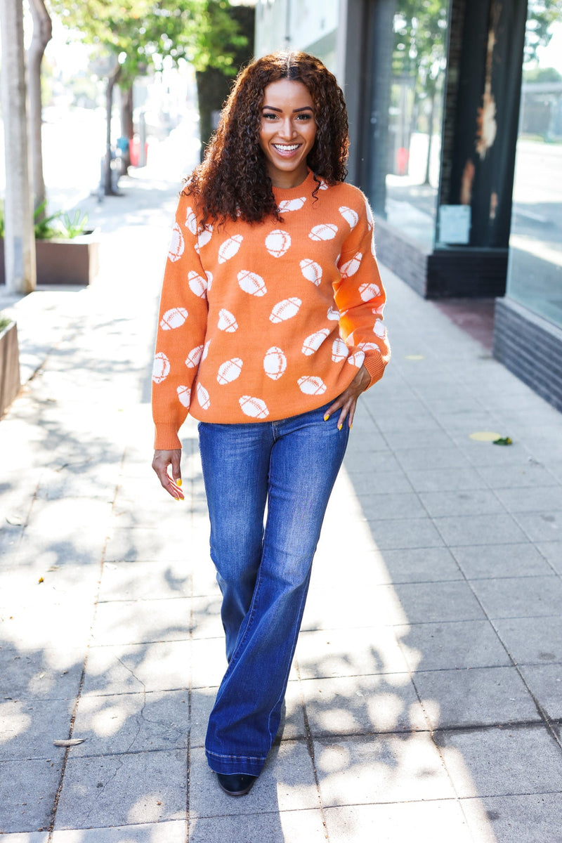 Game Day Orange Football Print Jacquard Knit Sweater