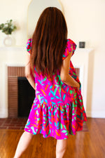 You Got This Purple Abstract Floral Print Tiered Ruffle Sleeve Dress