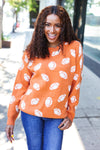 Game Day Orange Football Print Jacquard Knit Sweater