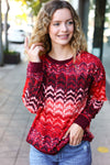 Holiday Vibes Wine Cable Knit Print Hacci Knit Sweater