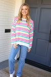 Bold & Sassy Fuchsia Multi Stripe Pullover Sweater