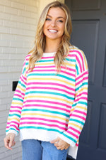 Bold & Sassy Fuchsia Multi Stripe Pullover Sweater