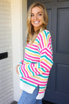 Bold & Sassy Fuchsia Multi Stripe Pullover Sweater