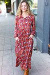 Casual Living Burgundy Floral Collared Fit & Flare Maxi Dress