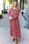 Casual Living Burgundy Floral Collared Fit & Flare Maxi Dress