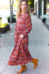 Casual Living Burgundy Floral Collared Fit & Flare Maxi Dress