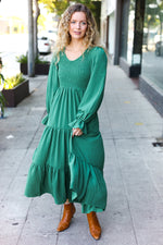 Beautiful You Green Smocked Ruffle Sleeve Maxi Dress