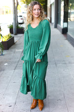 Beautiful You Green Smocked Ruffle Sleeve Maxi Dress