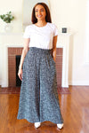 Let's Meet Up Black Animal Print Smocked Waist Palazzo Pants