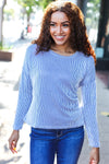 Hello Beautiful Blue Rib Dolman Sweater Top