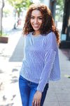 Hello Beautiful Blue Rib Dolman Sweater Top