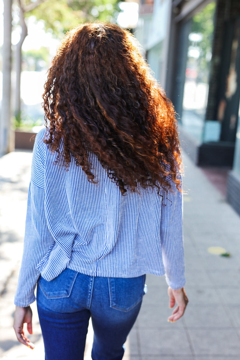 Hello Beautiful Blue Rib Dolman Sweater Top