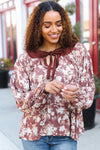Spread Joy Taupe Floral Front Tie Elastic Long Sleeve Blouse (Copy)