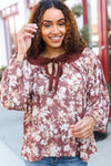 Spread Joy Taupe Floral Front Tie Elastic Long Sleeve Blouse (Copy)