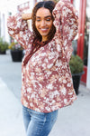 Spread Joy Taupe Floral Front Tie Elastic Long Sleeve Blouse (Copy)