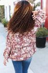 Spread Joy Taupe Floral Front Tie Elastic Long Sleeve Blouse (Copy)