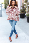 Spread Joy Taupe Floral Front Tie Elastic Long Sleeve Blouse (Copy)