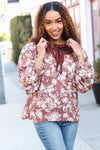 Spread Joy Taupe Floral Front Tie Elastic Long Sleeve Blouse (Copy)