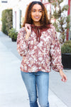 Spread Joy Taupe Floral Front Tie Elastic Long Sleeve Blouse (Copy)
