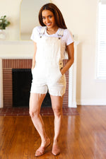 Judy Blue Weekend Ready Ecru Garment Dyed Distressed Overall Shorts