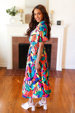 Be Bold Multicolor Abstract Tropical Print Smocked Waist Maxi Dress