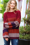 Take All Of Me Burgundy & Navy Stripe Oversized Sweater