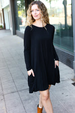 Classic Elegance Black Long Sleeve Shift Knit Dress