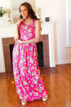 Pink Floral Print Fit and Flare Sleeveless Maxi Dress