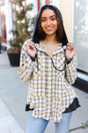 Casual Living Taupe & Yellow Plaid Two Fer Shacket Hoodie