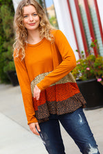 Rust & Taupe Leopard Print Tiered Babydoll Top