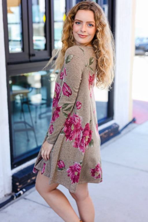 True Love Taupe & French Rose Floral Print Long Sleeve Dress