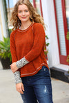 Rust Textured Aztec Outseam Top