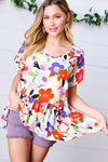 Multicolor Flat Floral V Neck Woven Babydoll Top