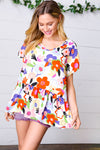 Multicolor Flat Floral V Neck Woven Babydoll Top