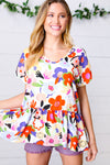 Multicolor Flat Floral V Neck Woven Babydoll Top