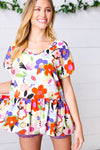 Multicolor Flat Floral V Neck Woven Babydoll Top