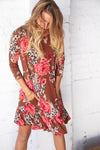 Rose Leopard Print Racer Back Ruffle Hem Dress